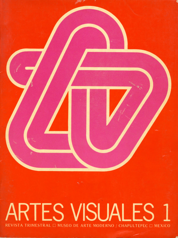 Cover of the first issue of Artes Visuales, which is red with a large pink Artes Visuales logo in the center.