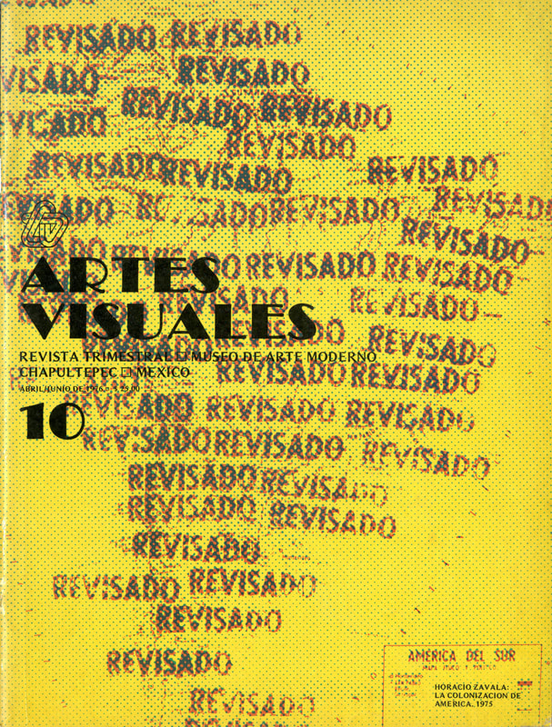 Cover of the tenth issue of Artes Visuales, picturing the word "Revisado" repeated and overlapping to form the shape of South America.