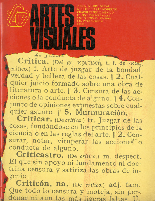 Cover of the thirteenth issue of Artes Visuales, picturing the definition of Critic in Spanish.