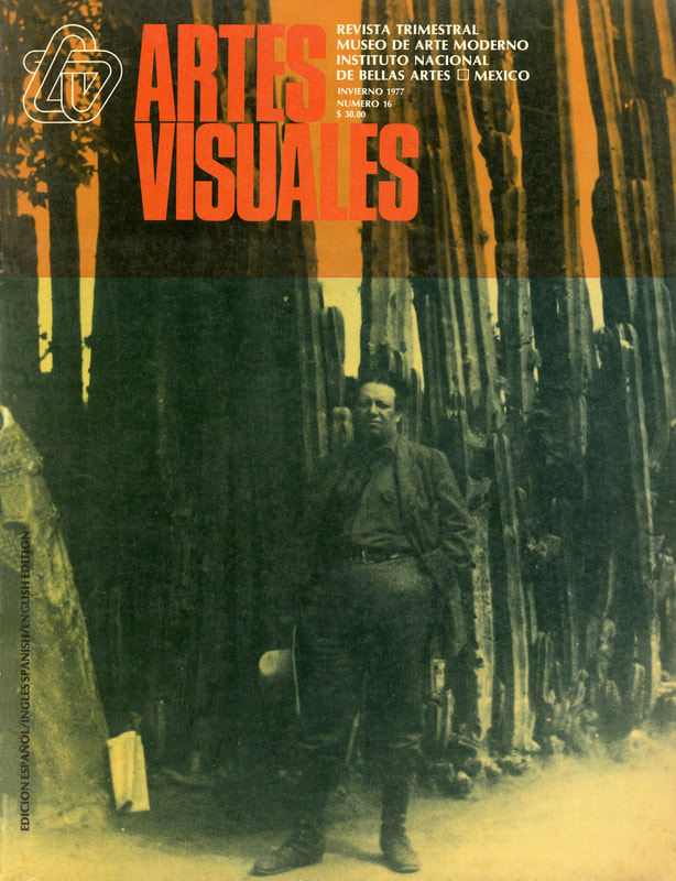 Cover of the sixteenth issue of Artes Visuales, picturing Diego Rivera in front of cacti.