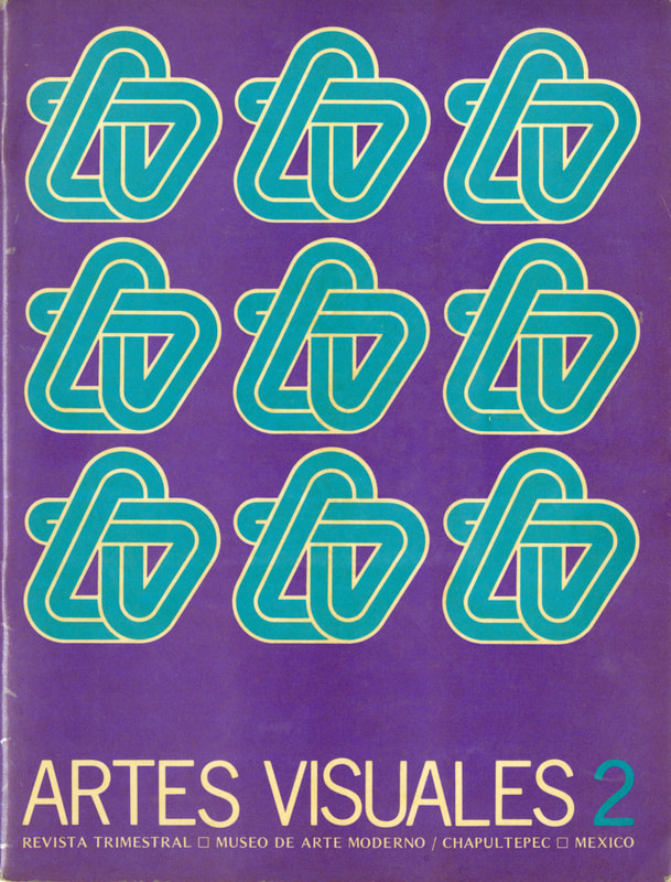 Cover of the second issue of Artes Visuales, which is purple with six Artes Visuales teal logos in the center.