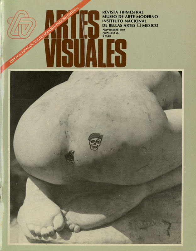 Cover of the twenty-sixth issue of Artes Visuales, picturing sculpture of a woman's behind with a tattoo of a skull.