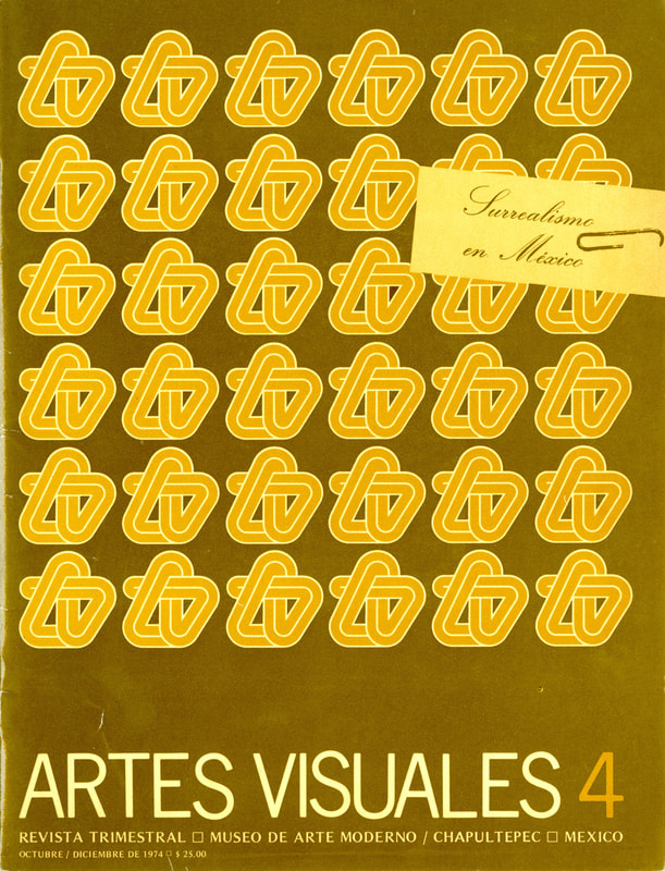 Cover of the fourth issue of Artes Visuales, which is a mustard yellow with six rows of Artes Visuales logos in bright yellow.