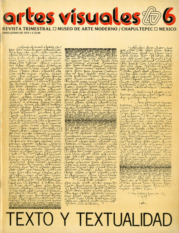 Cover of the sixth issue of Artes Visuales, which pictures three columns of handwritten text.