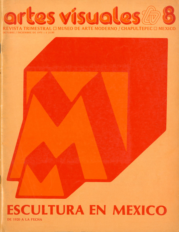 Cover of the eighth issue of Artes Visuales, a light orange with abstracted shapes in red.